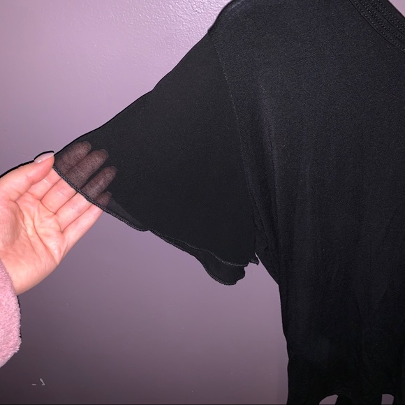 Black T-shirt with sheer sleeves - Picture 2 of 4